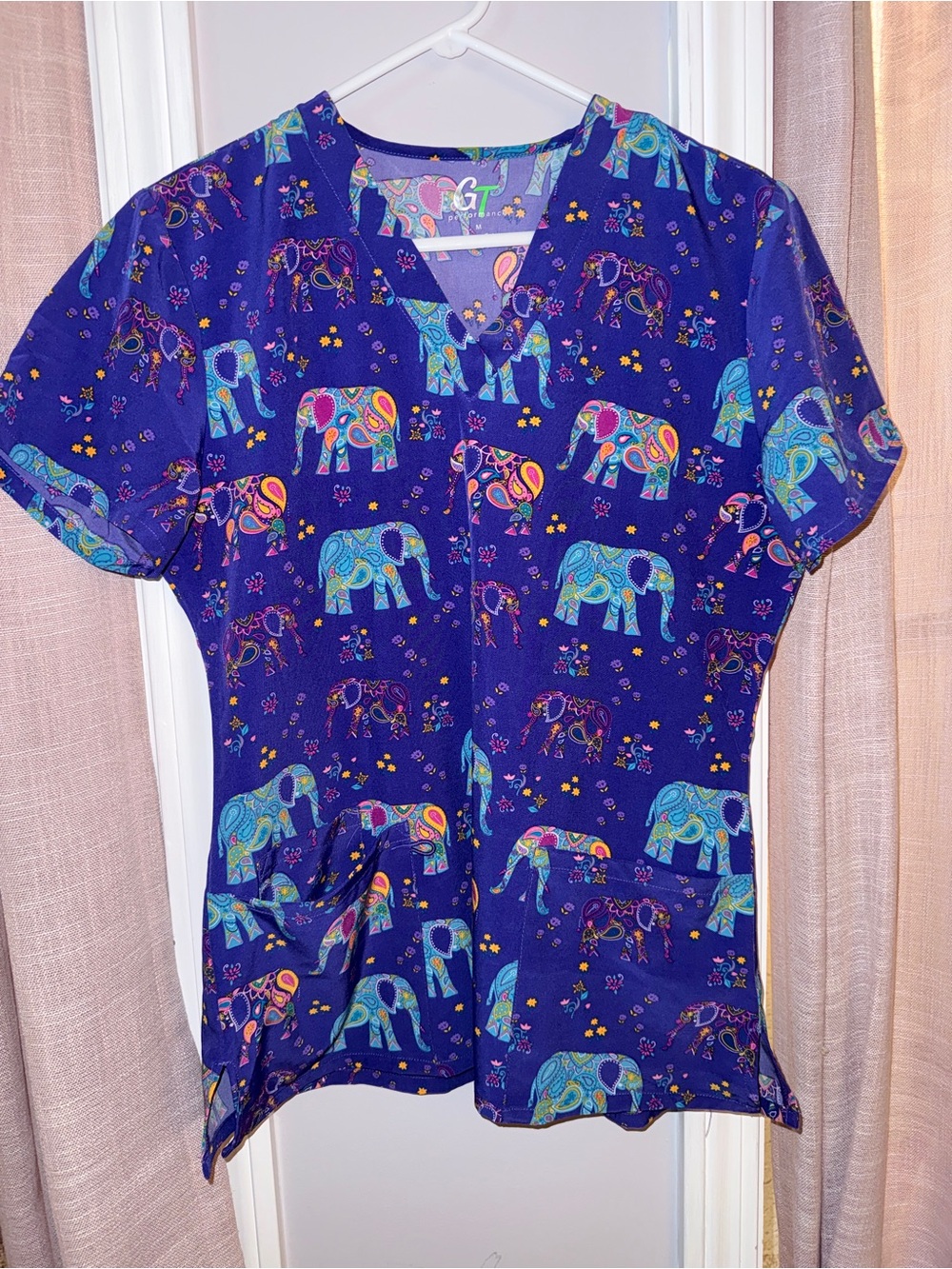 GT Elephant Print Scrub Top